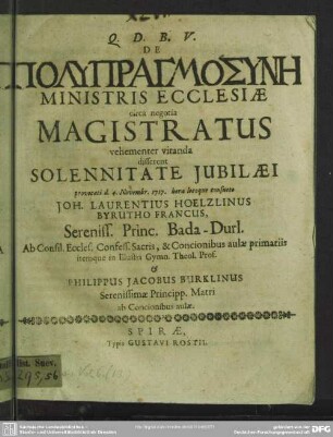 De Polypragmosynē Ministris Ecclesiae circa negotia Magistratus vehementer vitanda