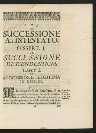 Dissert. I. De Successione Descendentium.