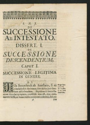 Dissert. I. De Successione Descendentium.