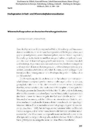 Wissenschaftssprachen an deutschen Forschungsinstituten