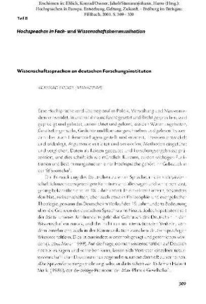 Wissenschaftssprachen an deutschen Forschungsinstituten