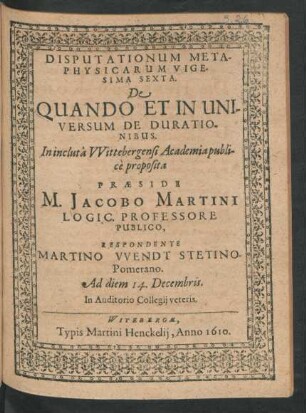 Disputationum Metaphysicarum Vigesima Sexta. De Quando Et In Universum De Durationibus