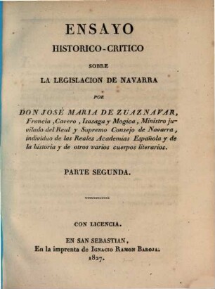 Ensayo historico-critico sobre la Legislacion de Navarra, 2