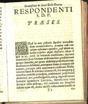 Ornatißimo & Clarè Docto Domino Respondenti S. D. P. Præses.