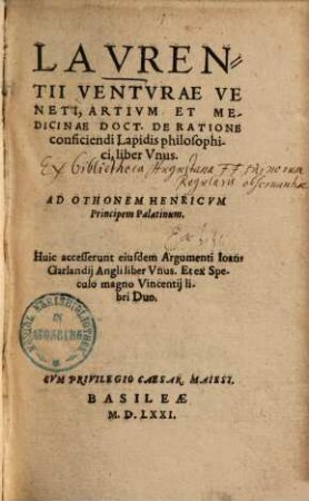 De ratione conficiendi lapidis philosophici : liber unus