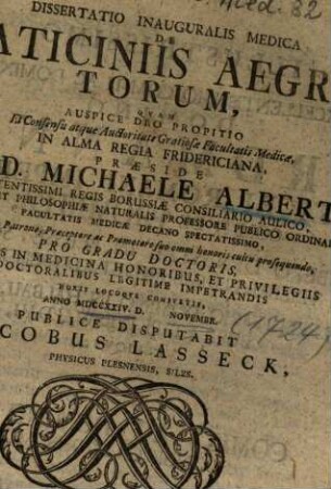Dissertatio Inauguralis Medica De Vaticiniis Aegrotorum