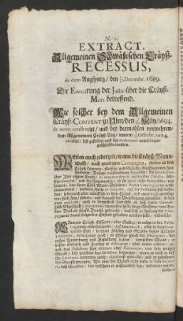 Extract, Allgmeinen Schwäbischen Cräyß-Recessus ...