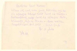 Eigenhändiger Brief von Heinrich Zille an Herrn Moses betr. Gesuchtem