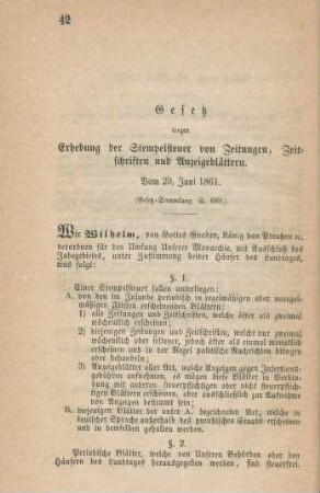 Gesetz wegen Erhebung der Stempelsteuer ...