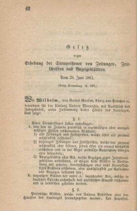 Gesetz wegen Erhebung der Stempelsteuer ...