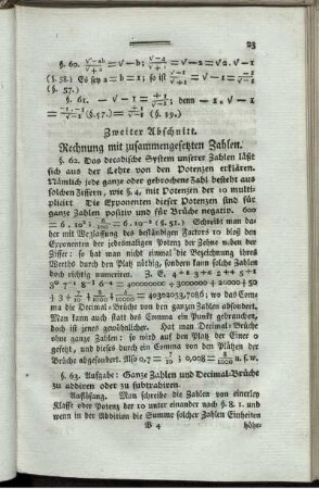 Zweiter Abschnitt. Rechnung mit zusammengesetzten Zahlen.