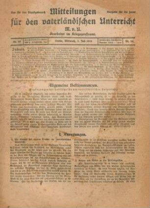 20.1918: Mitteilungen für den vaterländischen Unterricht