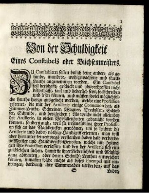 Die Instruction der Artillerie vom Geringsten biß zum Höheren : mit anhangenden Kriegs-Articulen