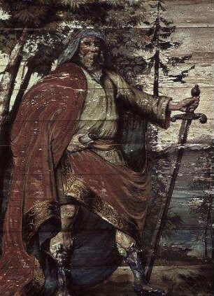 Bildfeld zwischen den Fenstern: Prophet mit Schwert (Judas Makkabäus?)