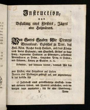 1-24, Instruction und Bestallung eines Foersters ...