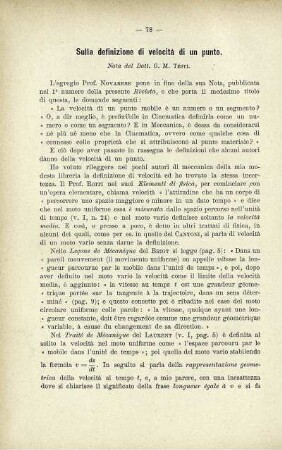 Sulla definizione di velocità di un punto.