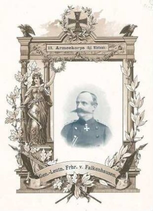 Freiherr Ludwig von Falkenhausen, Generalleutnant der Infanterie, Kommandeur des XIII. Armeekorps von 1899-1902 in Uniform und Orden, Brustbild in Halbprofil