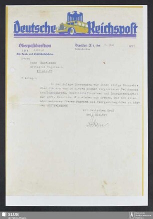 Deutsche Reichspost, Oberpostdirektion, Dresden A : Mitteilung