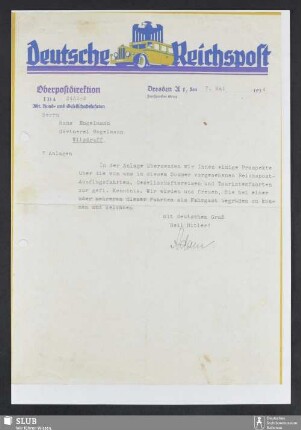 Deutsche Reichspost, Oberpostdirektion, Dresden A : Mitteilung