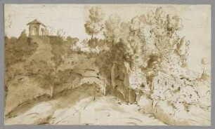 Felsige Landschaft mit Pavillon