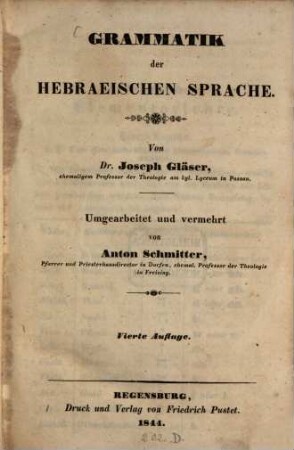 Grammatik der Hebraeischen Sprache