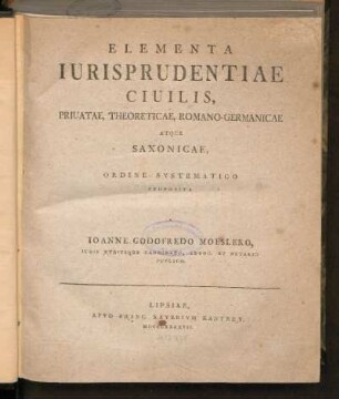 Elementa Iurisprudentiae Ciuilis, Priuatae, Theoreticae, Romano-Germanicae Atque Saxonicae