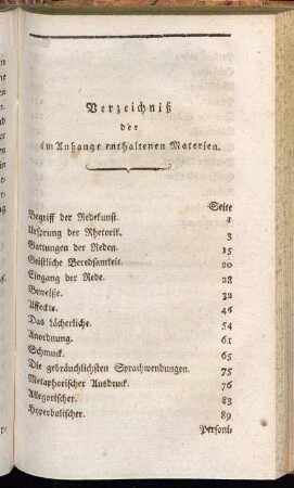 Verzeichniß der im Anhange enthaltenen Materien.