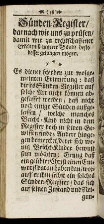 Sünden-Register/ darnach wir uns zu prüfen/...