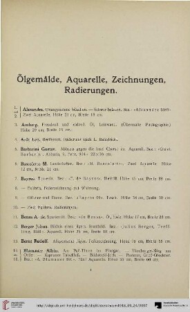 Ölgemälde, Aquarelle, Zeichnungen, Radierungen (Nr. 1-429)