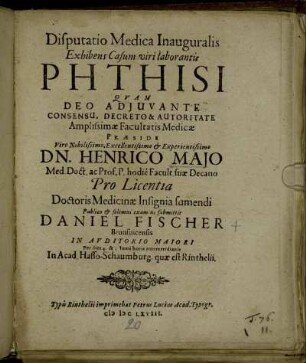 Disputatio Medica Inauguralis Exhibens Casum viri laborantis Phthisi