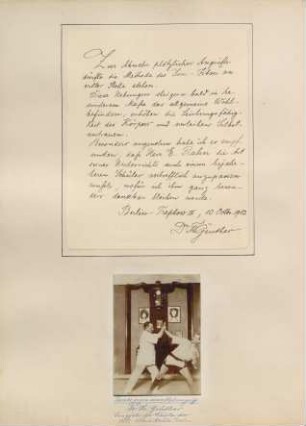 Album Erich Rahn; Zuschrift mit Foto von Dr. Th. Geuther