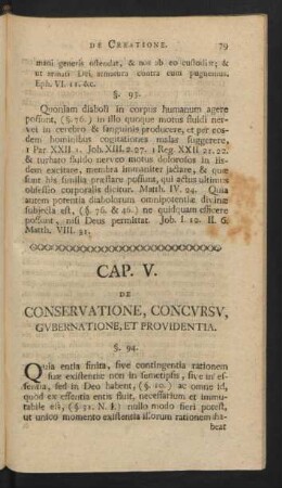 Cap. V. De Conservatione, Concursu, Gubernatione, Et Providentia.