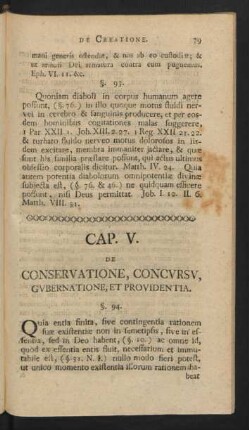 Cap. V. De Conservatione, Concursu, Gubernatione, Et Providentia.