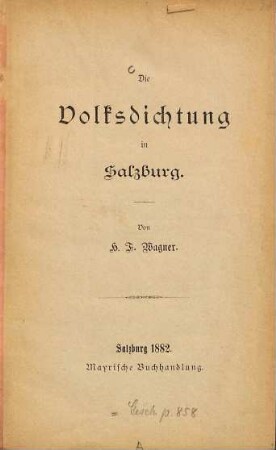 Die Volksdichtung in Salzburg