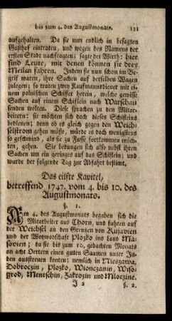 Das eilfte Kapitel, betreffend 1747. vom 4. bis 10. des Augustmonats