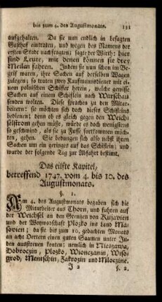 Das eilfte Kapitel, betreffend 1747. vom 4. bis 10. des Augustmonats