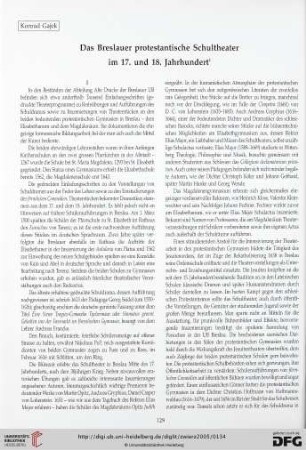 Das Breslauer protestantische Schultheater im 17. und 18. Jahrhundert