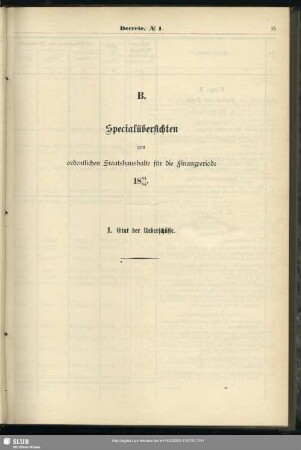 B. Specialübersichten zum ordentlichen Staatshaushalte für die Finanzperiode 1884/85