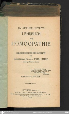 Arthur Lutze's Lehrbuch der Homöopathie