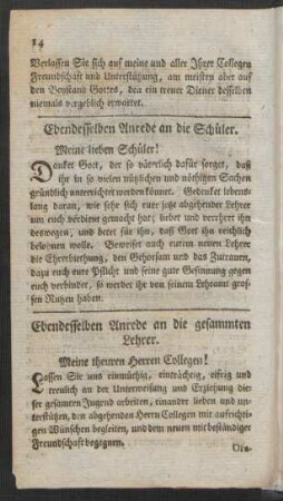Ebendesselben Anrede an die Schüler