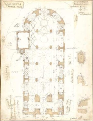 Weysser, C. Fritz; Bayern; Miesbach; Bauaufnahmen (Zeichenheft) - Pfarrkirche in Wasserburg (Grundriss)