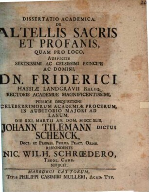 Diss. acad. de altellis sacris et profanis