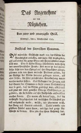 Das zwey und zwanzigste Stück. Montags, den 2. Brachmonat, 1755.