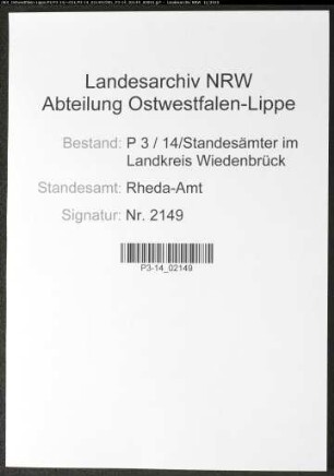 Sterberegister Standesamt Rheda-Amt