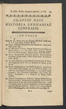Classis XIII. Historia Germaniae Generalis