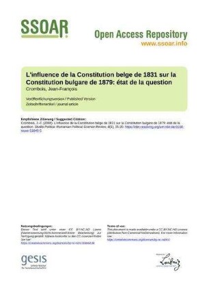 L'influence de la Constitution belge de 1831 sur la Constitution bulgare de 1879: état de la question
