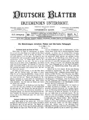Die Beziehungen zwischen Platos und Herbarts Pädagogik : (Fortsetzung)