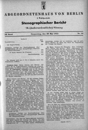 Nr. 10 (70), 28.05.1953 (Außerordentliche Sitzung)