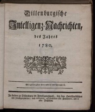 1780: Dillenburgische Intelligenz-Nachrichten, des Jahres 1780