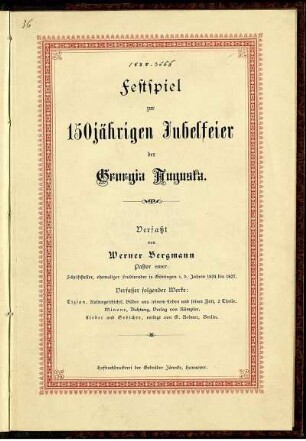 Festspiel zur 150-jährigen Jubelfeier der Georgia Augusta